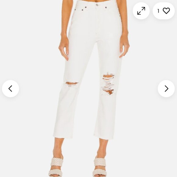 White Agolde Riley High Rise Straight Crop Distressed Jeans size 23 - Picture 1 of 5